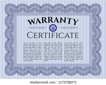 Blue Warranty template. With complex linear background. Cordial design. Detailed. 
