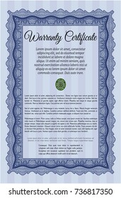 Blue Warranty template. With complex linear background. Nice design. Customizable, Easy to edit and change colors. 