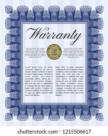 Blue Warranty template. Cordial design. Customizable, Easy to edit and change colors. With linear background. 