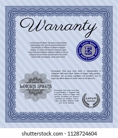 Blue Warranty template. Customizable, Easy to edit and change colors. With complex linear background. Retro design. 
