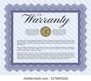 Blue Warranty template. Customizable, Easy to edit and change colors. With great quality guilloche pattern. Good design. 