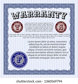 Blue Warranty template. Detailed. With great quality guilloche pattern. Money Pattern design. 