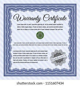 Blue Warranty template. Detailed. Printer friendly. Money design. 