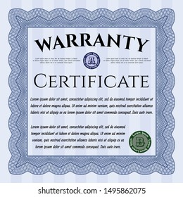 Blue Warranty template. Elegant design. Vector illustration. With background. 