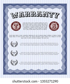 Blue Warranty template. Excellent design. Detailed. With background. 