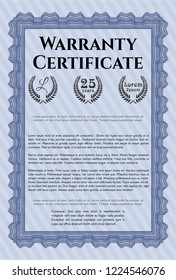 Blue Warranty template. With great quality guilloche pattern. Money Pattern. Detailed. 