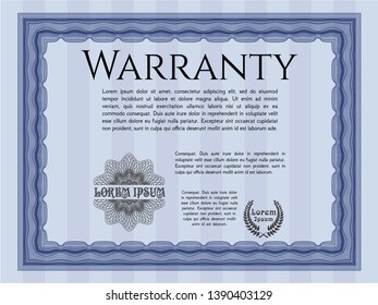Blue Warranty template. With great quality guilloche pattern. Vector illustration. Money Pattern design. 