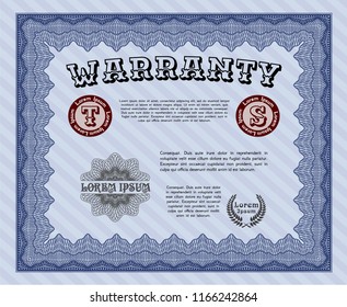 Blue Warranty template. With guilloche pattern and background. Money Pattern design. Vector illustration. 