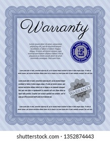 Blue Warranty template. With guilloche pattern and background. Money design. Customizable, Easy to edit and change colors. 