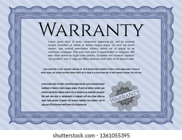 Blue Warranty template. With guilloche pattern and background. Detailed. Sophisticated design. 