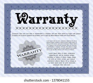 Blue Warranty template. With guilloche pattern. Customizable, Easy to edit and change colors. Good design. 