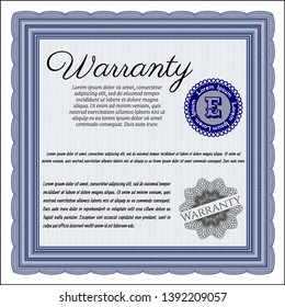 Blue Warranty template. With guilloche pattern. Customizable, Easy to edit and change colors. Good design. 