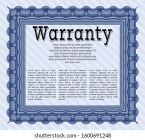 Blue Warranty template. With guilloche pattern. Detailed. Lovely design. 