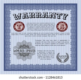 Blue Warranty template. With linear background. Good design. Detailed. 
