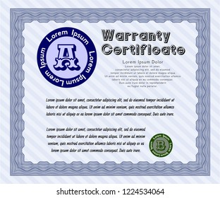 Blue Warranty template. With linear background. Detailed. Modern design. 