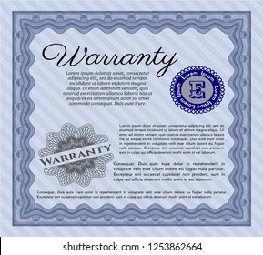 Blue Warranty template. With linear background. Detailed. Superior design. 
