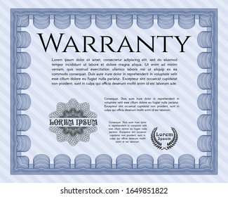 Blue Warranty template. With linear background. Nice design. Detailed. 