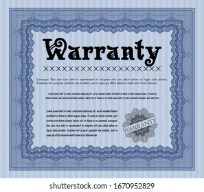 Blue Warranty template. With linear background. Detailed. Money Pattern design. 