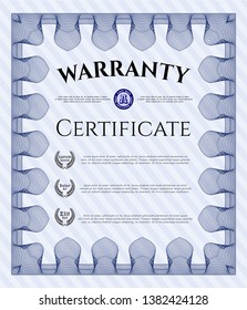 Blue Warranty template. Lovely design. Detailed. Printer friendly. 