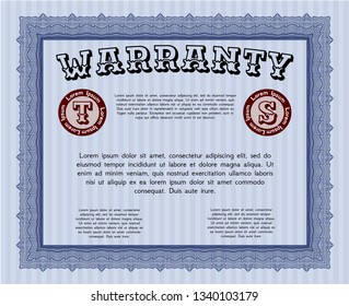 Blue Warranty template. Modern design. Vector illustration. With background. 