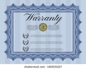 Blue Warranty template. Modern design. With linear background. Detailed. 