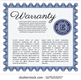 Blue Warranty template. Modern design. Detailed. With guilloche pattern and background. 