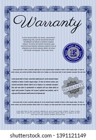 Blue Warranty template. Money design. With complex linear background. Detailed. 