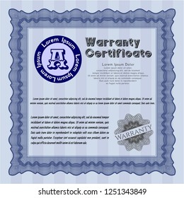 Blue Warranty template. Money Pattern design. With complex linear background. Customizable, Easy to edit and change colors. 