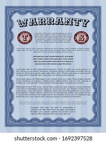 Blue Warranty template. Money Pattern design. Easy to print. Customizable, Easy to edit and change colors. 