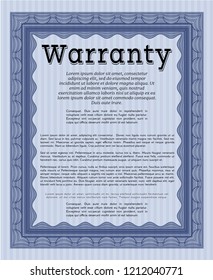 Blue Warranty template. Nice design. With guilloche pattern and background. Customizable, Easy to edit and change colors. 