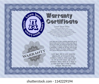 Blue Warranty template. Printer friendly. Elegant design. Vector illustration. 