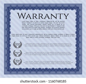 Blue Warranty template. Printer friendly. Vector illustration. Artistry design. 