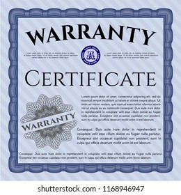 Blue Warranty template. Printer friendly. Vector illustration. Beauty design. 