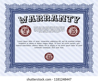 Blue Warranty template. Printer friendly. Detailed. Money style design. 