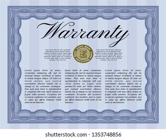 Blue Warranty template. Printer friendly. Customizable, Easy to edit and change colors. Retro design. 