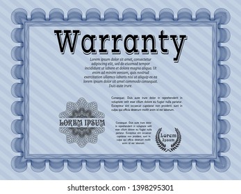 Blue Warranty template. Printer friendly. Nice design. Customizable, Easy to edit and change colors. 