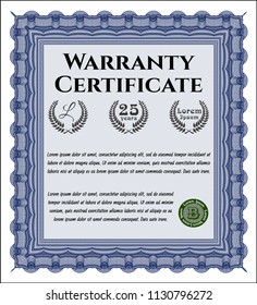 Blue Warranty template. Sophisticated design. With quality background. Customizable, Easy to edit and change colors. 