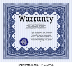 Blue Warranty template. Sophisticated design. Detailed. Printer friendly. 
