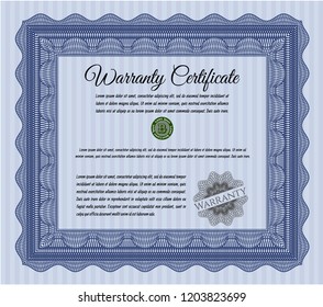 Blue Warranty template. Superior design. With complex linear background. Vector illustration. 