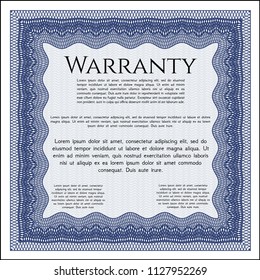 Blue Warranty template. Vector illustration. With guilloche pattern. Money style design. 
