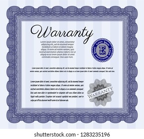 Blue Warranty template. Vector illustration. Printer friendly. Cordial design. 