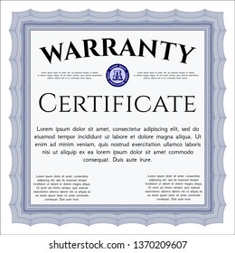 Blue Warranty template. Vector illustration. With background. Good design. 