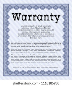 Blue Warranty. Vector illustration. With complex background. Excellent design. 