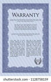 Blue Warranty. Vector illustration. With complex linear background. Superior design. 