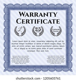 Blue Warranty. Vector illustration. Complex background. Excellent design. 
