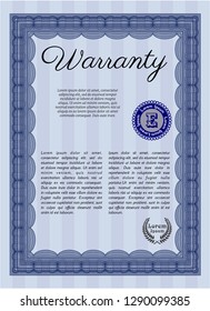 Blue Warranty. Vector illustration. Complex background. Beauty design. 