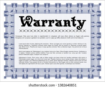 Blue Warranty. Vector illustration. Complex background. Perfect design. 
