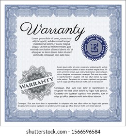 Blue Warranty. Vector illustration. With complex linear background. Lovely design. 
