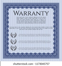 Blue Warranty. Vector illustration. Easy to print. Sophisticated design. 