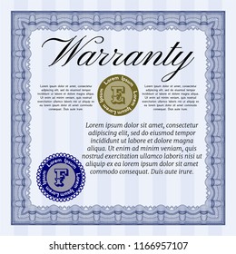 Blue Warranty. Vector illustration. With linear background. Excellent design. 